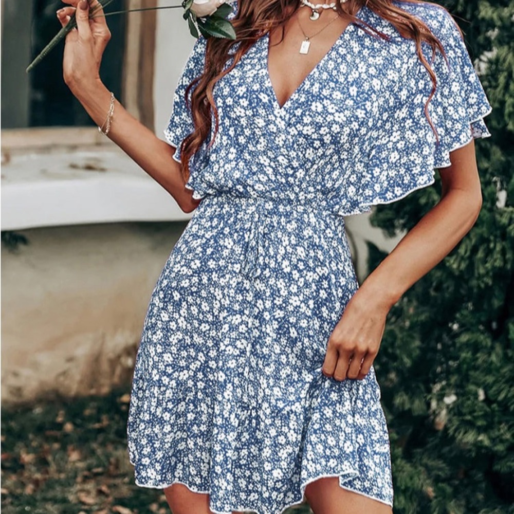 New, light blue floral mini dress